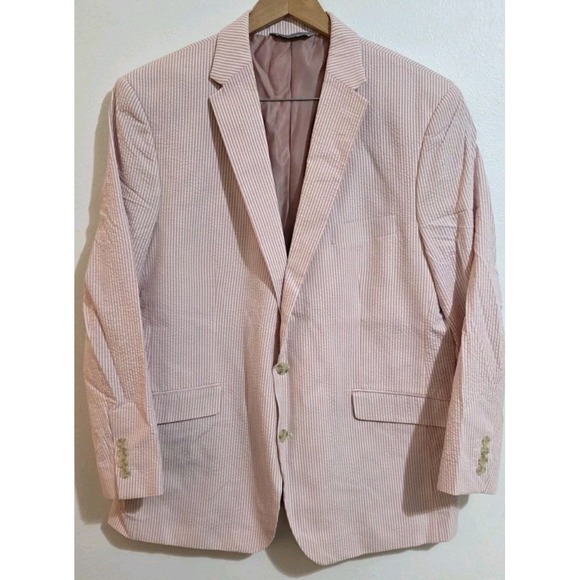 Samuel Windsor Pink Striped Jacket Blazer Sz 46S‎ Boating Regatta Seersucker NEW